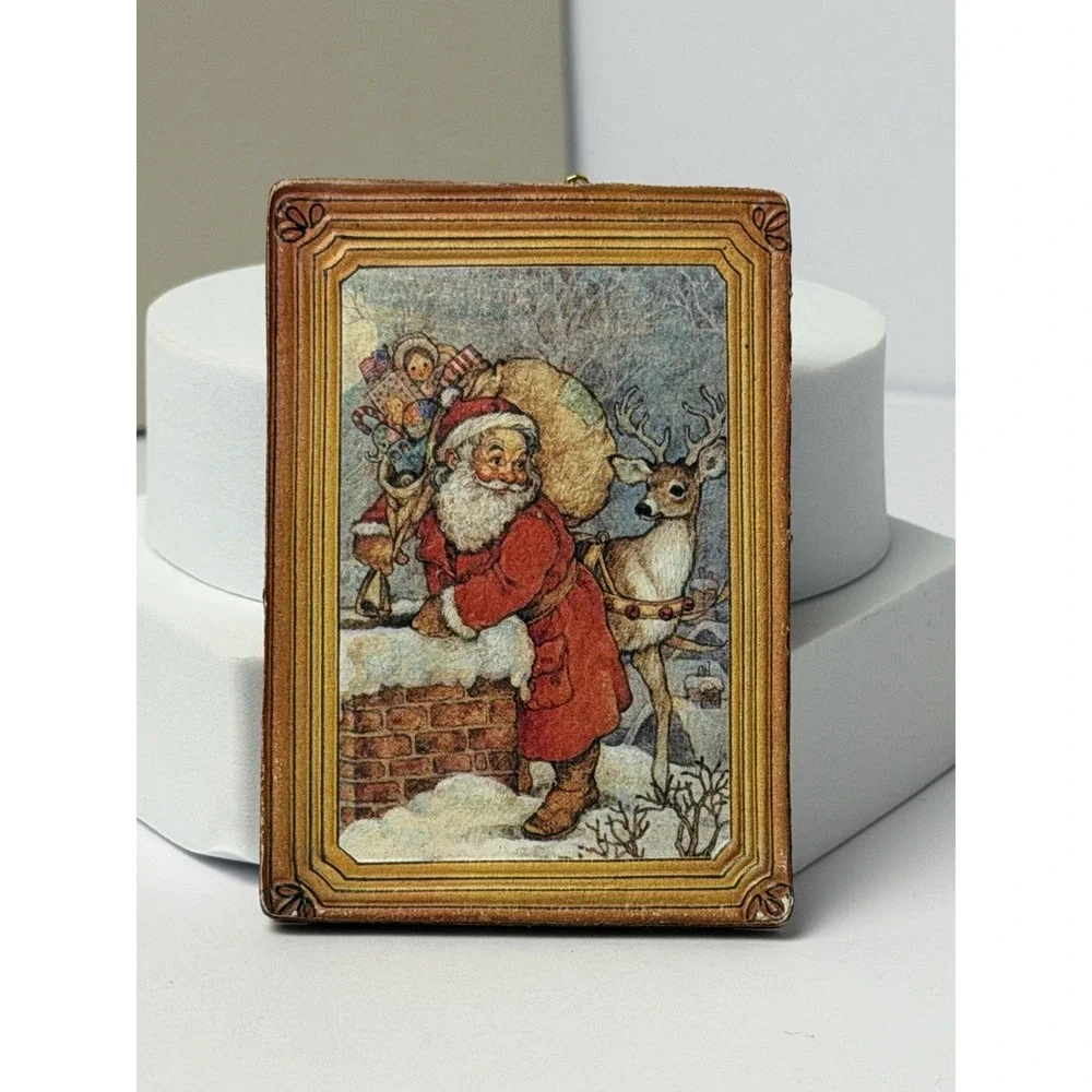 Christmas Two Sided Hanging Ornament, Santa Clause Vintage